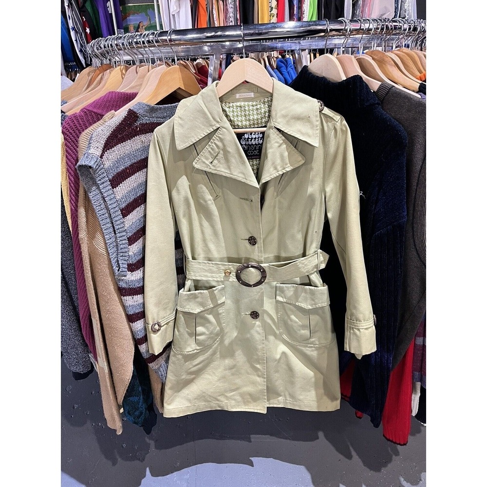 Vintage Fleet Street Rain Shine Wood Button Trench Coat Jacket Made in Japan